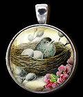 Bluebird Blue Bird Nest Robin Eggs Altered Art Necklace Charm/Pendant 