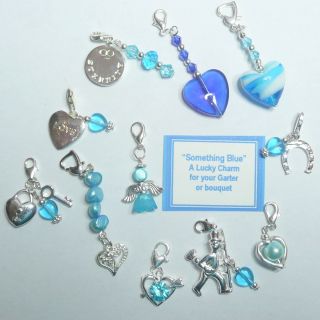 Something Blue Lucky Clip on Charm Brides Garter / Bouquet Silver 