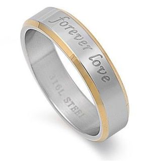 Stainless Steel Forever Love 2 Tone Gold Plated Band Promise Ring 316L 