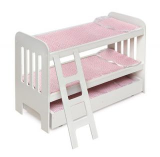 Badger Basket Trundle Doll Bunk Beds for 3 Dolls W/ Pink Gingham 