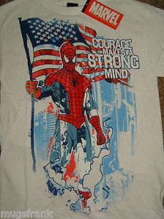 Nwt Spiderman Holding American Flag Marvel White T Shirt