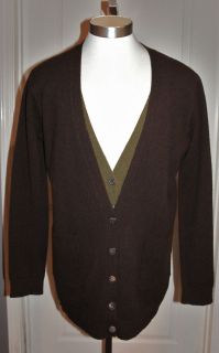 Dries Van Noten Double Layer Wool Cardigan Sweater Brown Olive Mens 