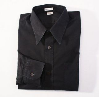 295 DRIES van NOTEN Solid Black Point Collar Cotton Dress Shirt Eu 48 