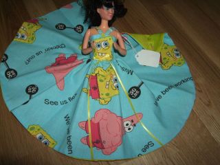 Handmade LINED Barbie Teen Doll SPONGEBOB Bar Bells Fabric Dress Gown 