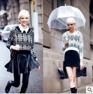 Fashion Geometric Pattern Leisure Softly Feather Down Jumper Knitwear 