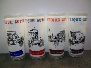 SET OF 4 ANTIQUE AUTOS DRINKING GLASSES  ANCHOR HOCKING