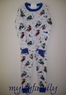 HANNA ANDERSSON Organic Long Johns Pajamas Go By Snow Blue 100 4T NWT