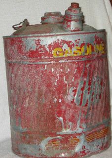 Vintage Galvanized Metal Gas Can with Red Paint Primitive