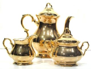 VINTAGE GERMAN BAVARIA GOLD PORCELAIN COFFEE TEA SET