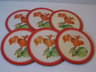 Vintage Pimpernel 6 Round Coasters Geranium Orange Flowers England 