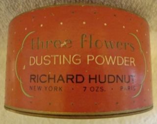 LOVELY VINT THREE FLOWERS by RICHARD HUDNUT LARGE DUSTING POWDER BOX W 