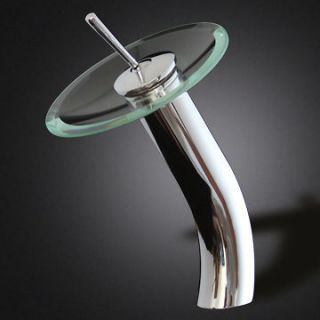   Glass Waterfall Bathroom Vessel Sink Faucet Lavatory Single Handle