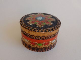 Vintage Wooden Pyrography SMALL jewellery box BULGARIA 1970s 1.5