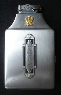 Antique Lighter Cigarette Case Ronson with Gold tone Coat of Arms 