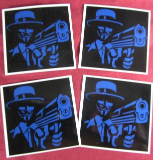 Anonymous Vinyl decal x 4 Guy Fawkes mask with Gun Anon 4Chan 9Gag