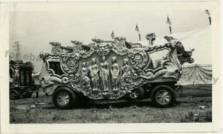 Vintage Old Photo Elaborate Circus Trailer Greek Goddesses Big Top 