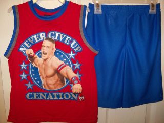 WWE John Cena Never Give Up 2 Piece Shorts & Shirt Set Boys Size 4 / 5 