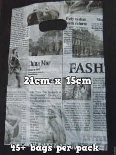UNIQUE FASHION NEWSPAPER PRINT CARRIER BAGS 45+ PER PACK 21cmx15cm 