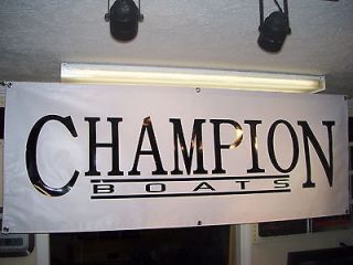Champion boats black on white vinyl banner