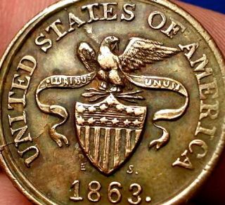 OLD US COINS CIVIL WAR TOKEN 1863 FANTASTIC PIECE