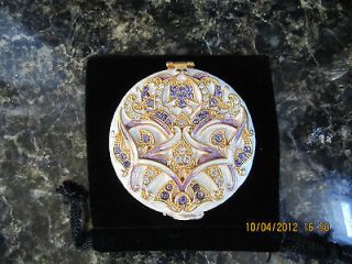 NEW Hand Painted Enameled and Jeweled Pearl White Double Mirror 