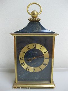 Antique Clock Angelus Swiss Mantel Shelf Clock Brass Gold Blue Enamel 