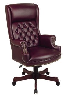   Burgundy) Traditional High Wing Back Swivel Office Chair w/Wood Base