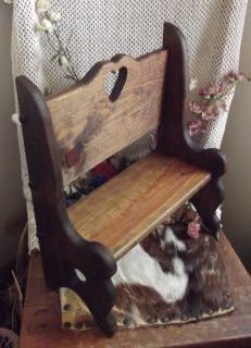 DARK Wood Wooden HEART Doll BENCH Church PEW Chic HANDCRAFTED Display 