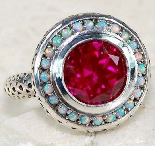 2ct Ruby Opal 925 Solid Sterling Silver Victorian Style Filigree Ring 