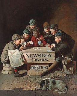 1894 NEWSBOY CIGARS TOBACCO AD PRINT NEWSIES BOYS PLAYING CARDS NEW 