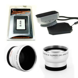 Wide+Tele Lens Kit+Hood+LCD Protector for Olympus Evolt E 510 17mm 12 