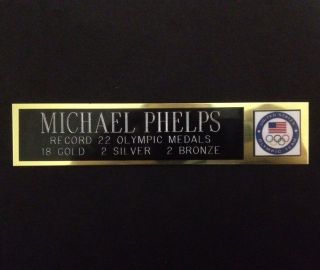   PHELPS TEAM USA OLYMPICS MEDAL RECORD NAMEPLATE FOR SIGNED MEMORABILIA