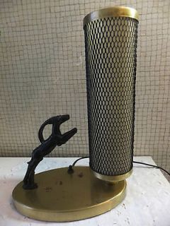 VINTAGE Deco Lamp w Cast Metal Gazelle, Mesh Shade Cover+Fiber Glass 