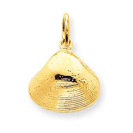   Solid 14k Yellow Gold Polished Open Backed Beach Oyster Shell Charm