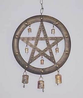 Brass PENTACLE WINDCHIME w/ Bells wicca pagan