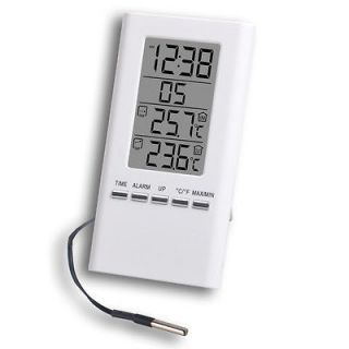 Digital Indoor Outdoor Temperature Thermometer Clock Alarm 1.4m Probe 