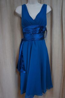 London Times Dress Sz 6 Fountain Blue Turqoise Chiffon Sateeen Waist 