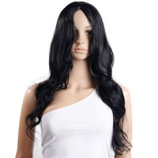 New Fashion Long Black Curly Middle Parting Hair Wig 28.7 inch Cosplay 