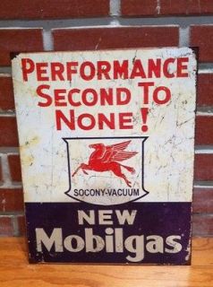 MOBIL GAS* BARN FIND STYLE 1960s SECOND TO NONE METAL SIGN CLASSIC 