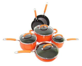   Ray 10 Piece Porcelain Enamel Cookware Set Nonstick Pans Pots Orange