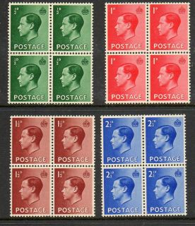GB 1936 Edward VIII SG457 460 unmounted mint set as blocks of 4 stamps