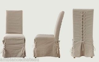 Stylish Linen Slip Covered Parsons Dining Chairs with Tie Detail Sold 