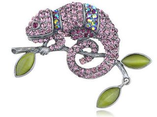 Genuine Amethyst Crystal Rhinestone Chameleon Lizard Costume Jewelry 