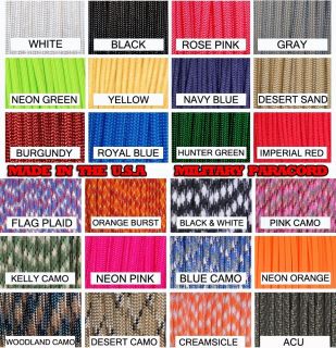 550 Paracord Mil Spec Type III 7 strand parachute cord 10ft, 20ft 