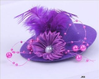 1pc Purple Hair Clip Hairpin Feather Veil Costume Burlesque Cocktail 