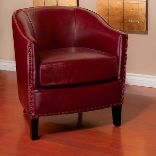 Luxurious Rich Red Wine Leather Tub / Barrel Design Club Chair