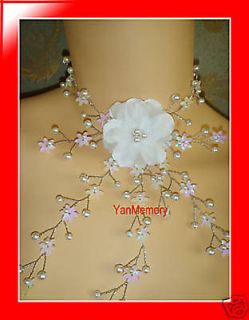   White Pearls Rose Classic Flowers Necklace Choker Bridal Accessories