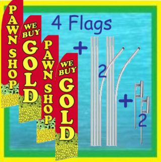 WE BUY GOLD + PAWN SHOP 4 Flags 2 Poles, 2 Mounts Feather Swooper 