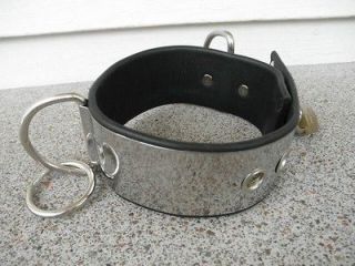 NEW LEATHER & STAINLESS STEEL HEAVY DUTY LOCKING COLLAR with LOCK AND 