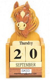 SK04 # CAT wooden Perpetual desk calendar gift Hand Made   Desk Office 